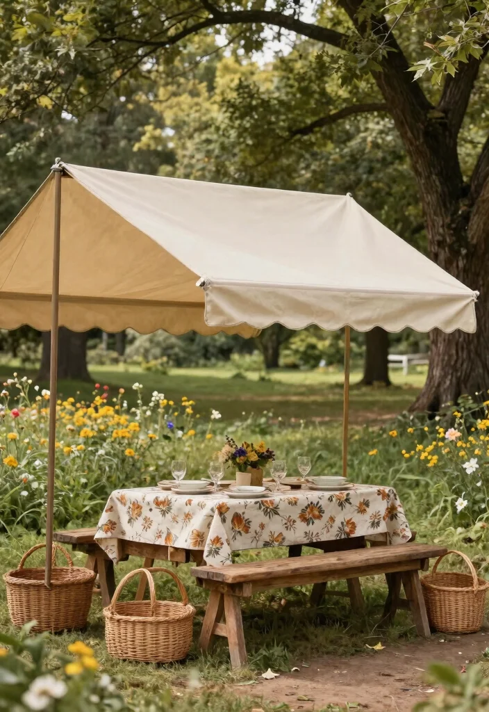 5 Portable Table Top Awning Ideas for Picnics 4. Vintage Canvas Awning 0