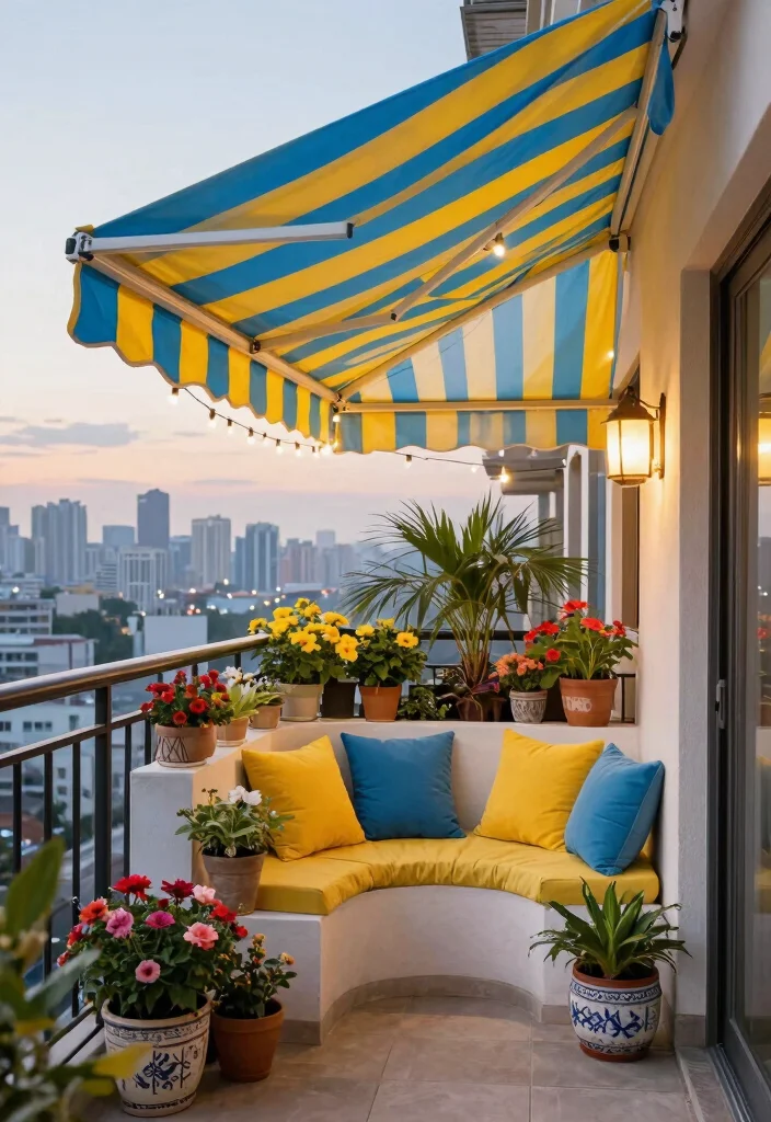 6 Smart Side Awning Ideas for Privacy and Wind Protection 3. Fabric Awnings Color and Creativity Combined 0