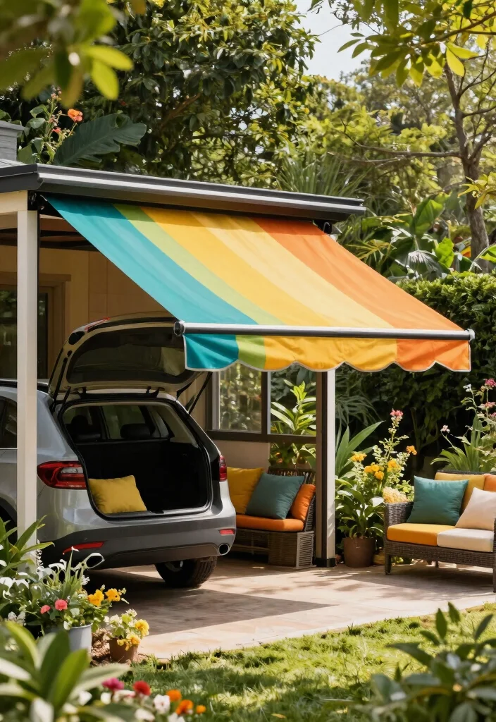 7 Best Carport Awning Ideas to Protect Your Vehicle 4. Retractable Fabric Awnings 0