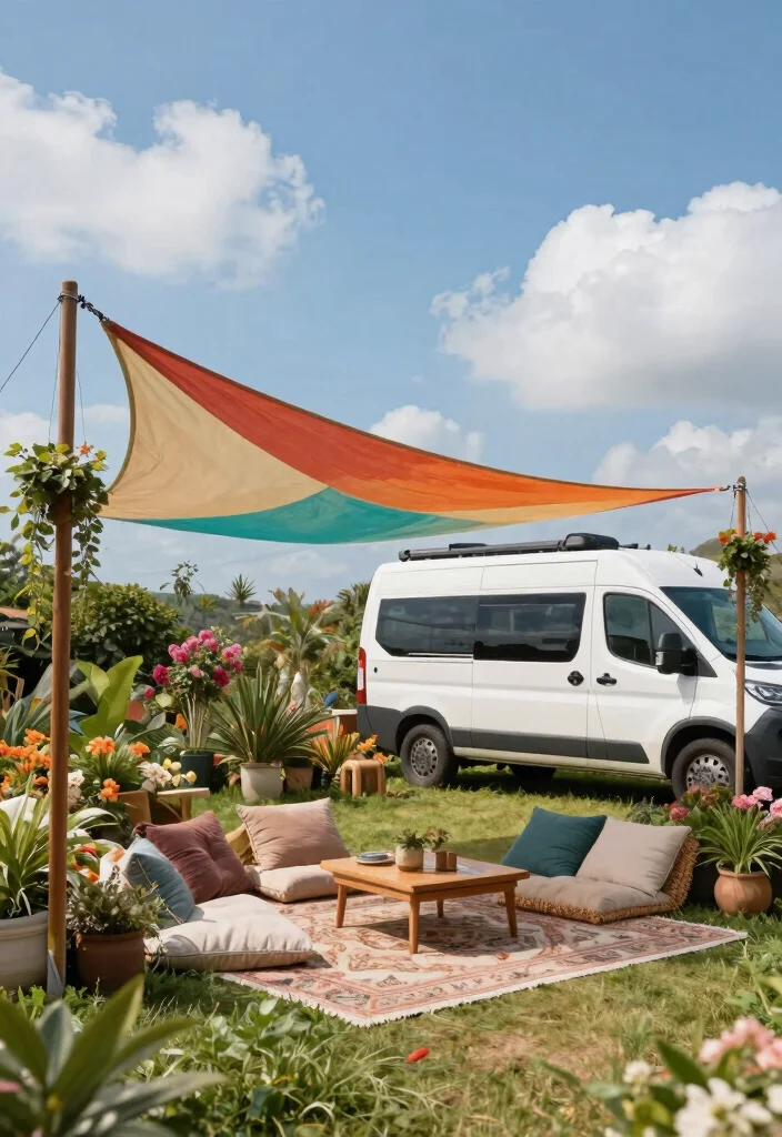 7 Best Van Awning Ideas for Outdoor Adventures 2. Sail Awnings for a Bohemian Vibe 0