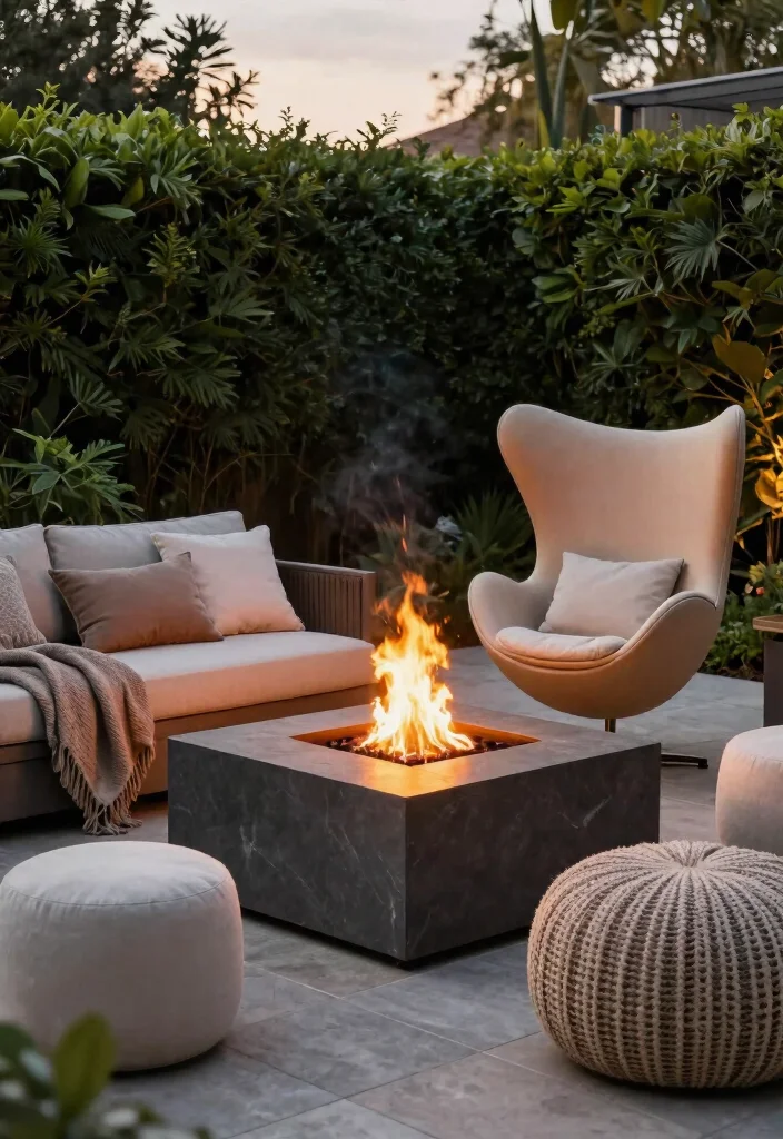 7 Chic Egg Chair Patio Decor Ideas for a Zen Nook 6. Add a Fire Pit for Cozy Evenings 0