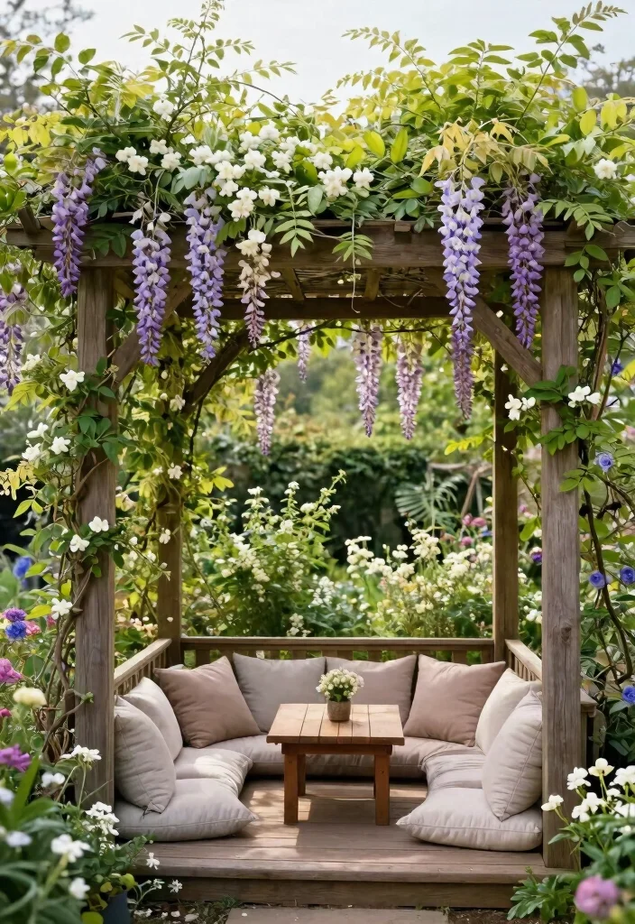 7 Cozy Cottage Awning Ideas for a Rustic Backyard 3. Rustic Pergola with Climbing Plants 0