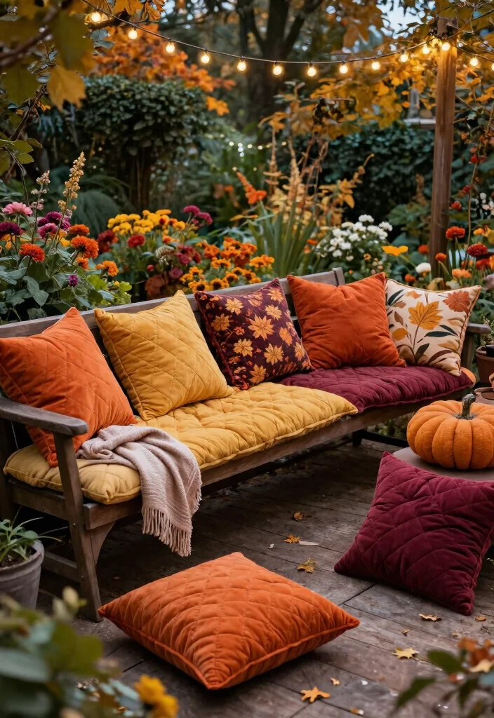 7 Cozy Patio Decor Ideas with Quilts for Fall 2. Quilted Outdoor Cushions 0