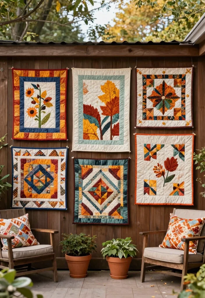 7 Cozy Patio Decor Ideas with Quilts for Fall 3. Quilted Wall Hangings 0