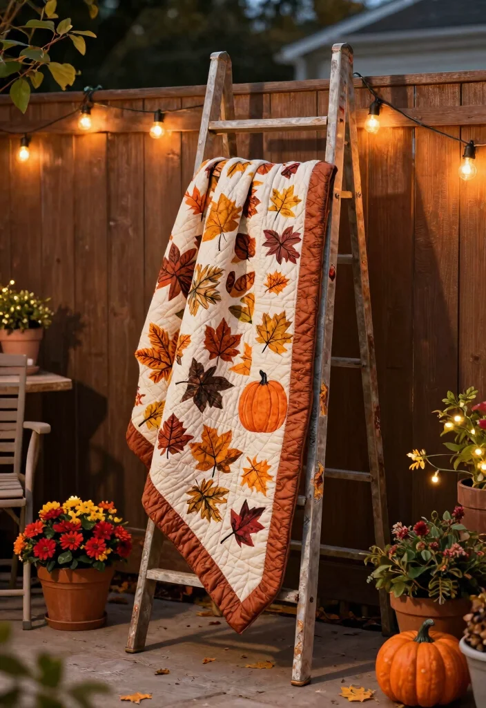 7 Cozy Patio Decor Ideas with Quilts for Fall 7. Seasonal Quilt Display 0