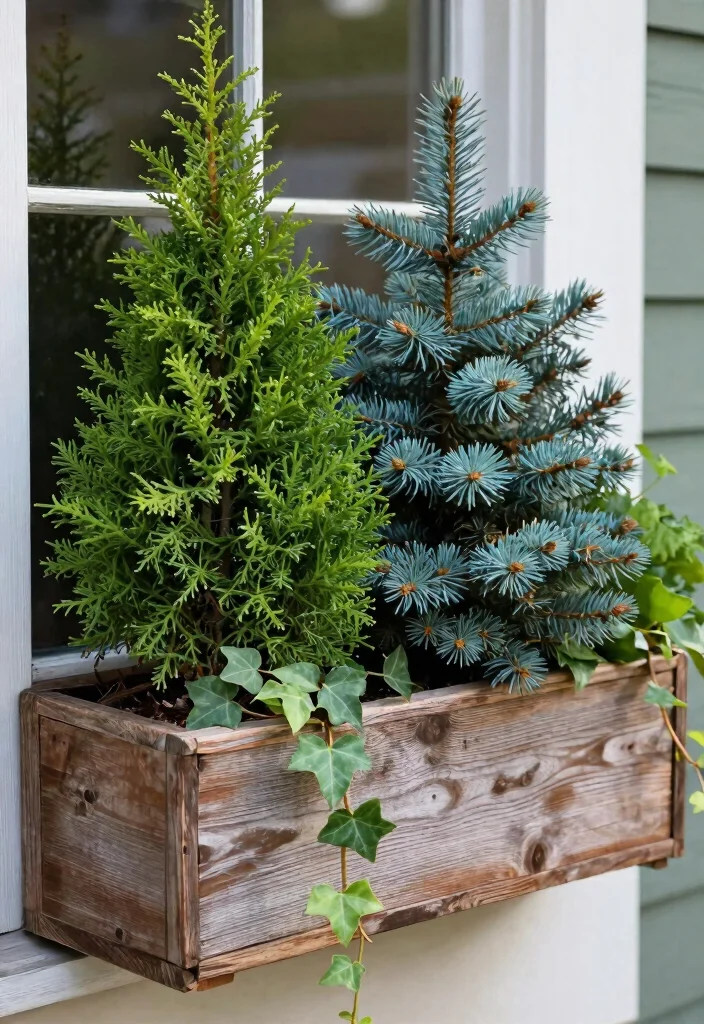 7 Lush Evergreen Window Box Ideas for Year Round Appeal 2. Mixed Textures for Visual Interest 0