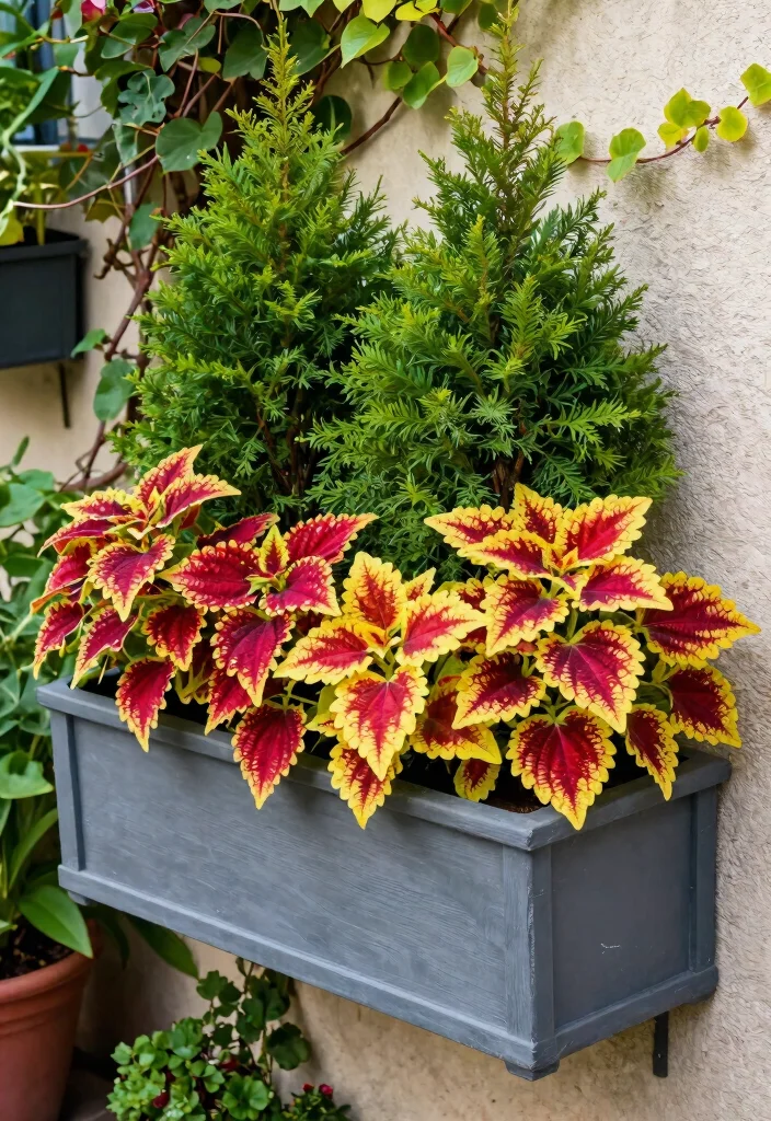 7 Lush Evergreen Window Box Ideas for Year Round Appeal 6. Colorful Coleus and Companions 0