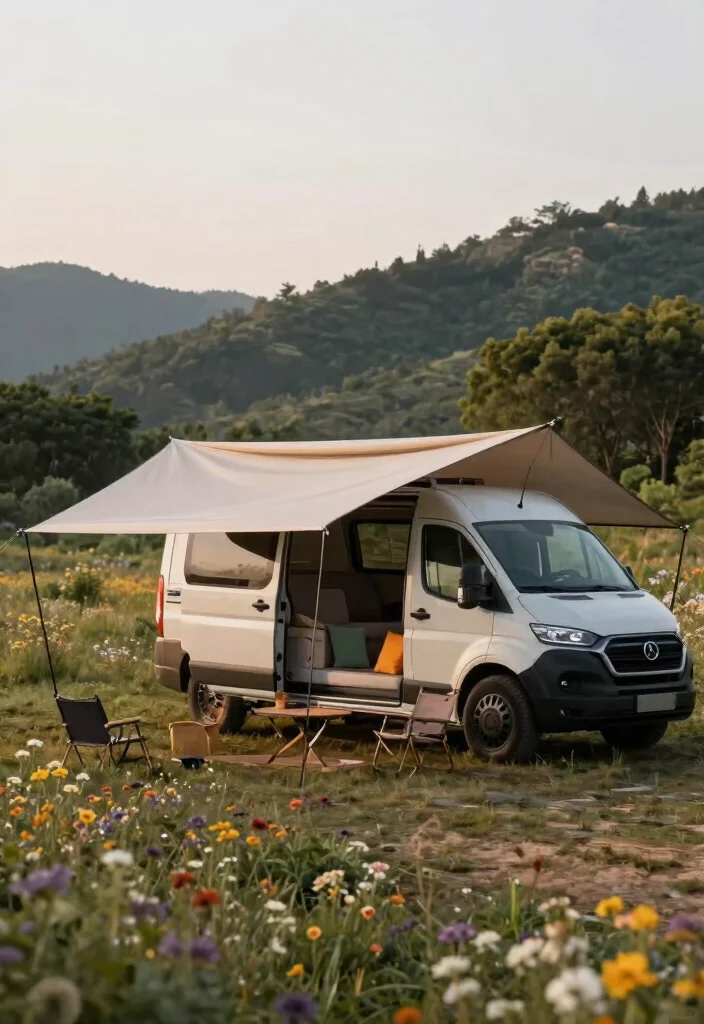 7 Versatile Campervan Awning Ideas for Van Life Freedom 4. Sail Shade Awnings for Style 0