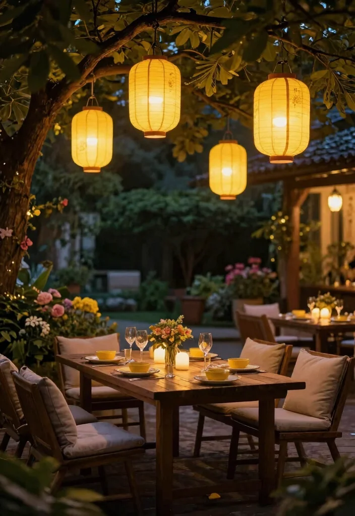 8 Bright Yellow Patio Decoration Ideas for a Sunny Yard 2. Yellow Lanterns for Evening Ambiance 0
