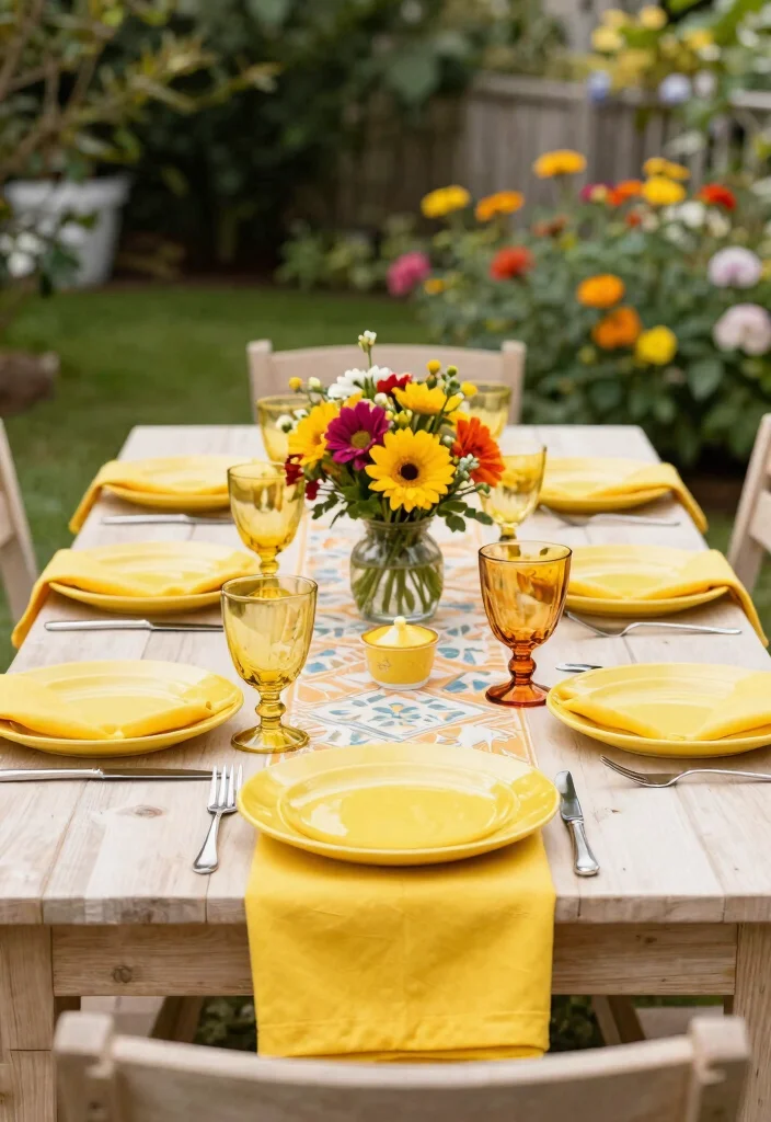 8 Bright Yellow Patio Decoration Ideas for a Sunny Yard 6. Bright Yellow Tableware 0