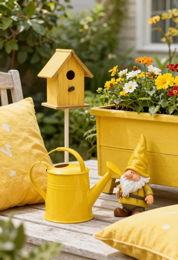 8 Bright Yellow Patio Decoration Ideas for a Sunny Yard 8. Fun Yellow Garden Accessories 0