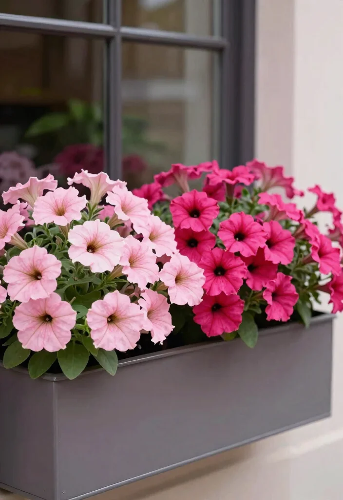8 Colorful Petunia Window Box Ideas for Cascading Blooms 3. Monochromatic Magic 0