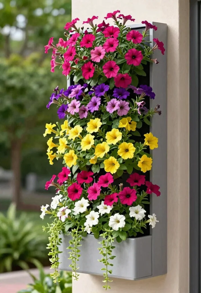 8 Colorful Petunia Window Box Ideas for Cascading Blooms 5. Vertical Petunia Gardens 0