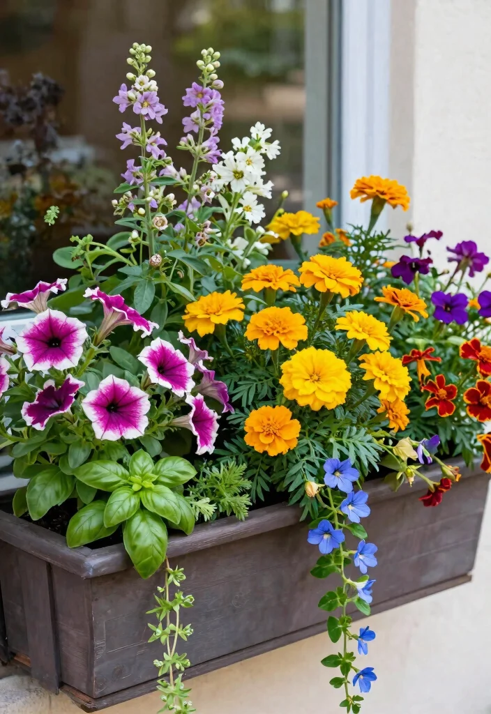 8 Colorful Petunia Window Box Ideas for Cascading Blooms 7. Petunia and Companion Planting 0