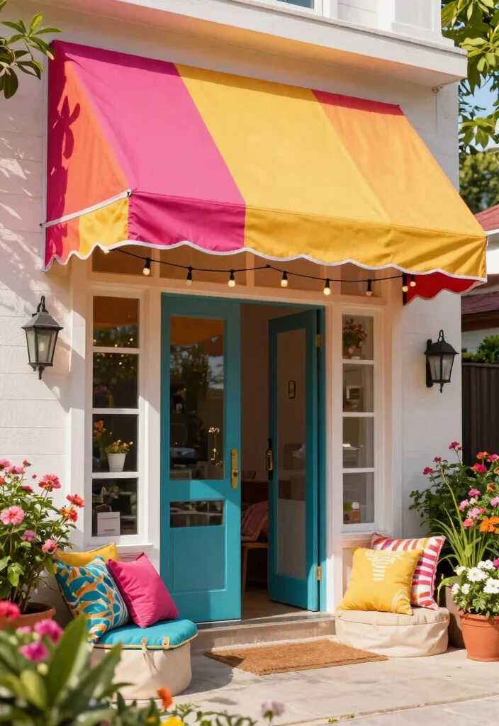 8 Functional Door Awning Ideas for Any Architectural Style 3. Fabric Canopy Awning 0