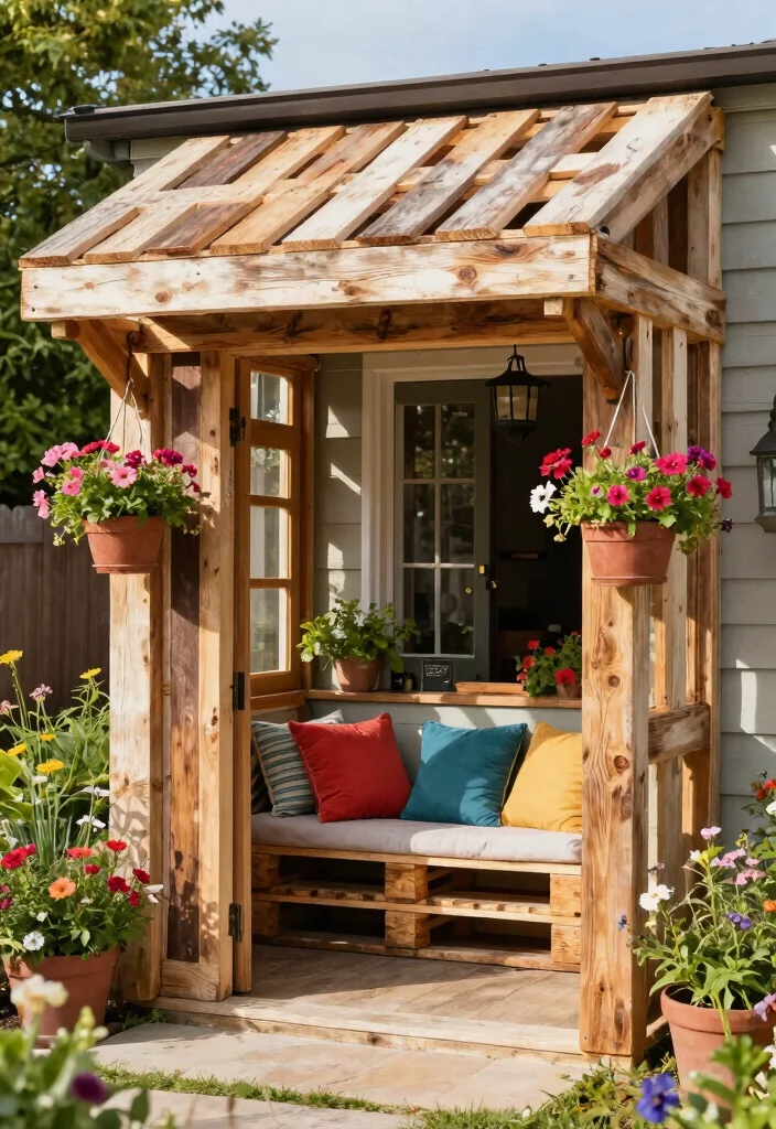 8 Functional Door Awning Ideas for Any Architectural Style 6. DIY Pallet Awning 0
