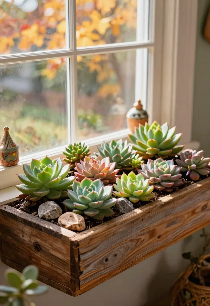 8 Warm Thanksgiving Window Box Ideas for Guests 6. Colorful Succulent Displays 0