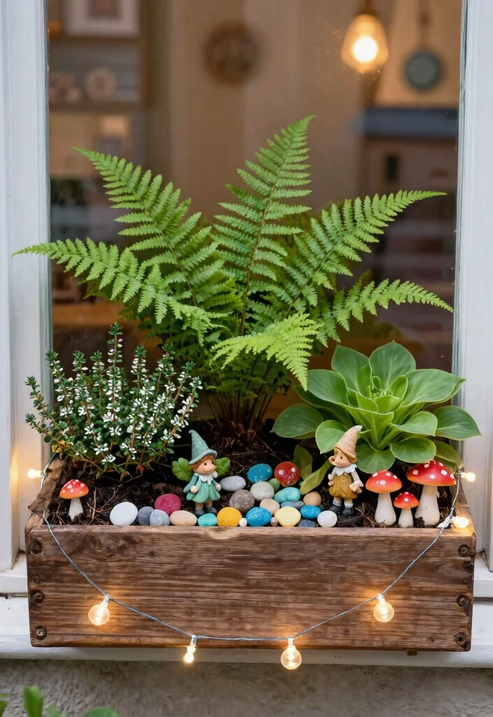 9 Best Shaded Window Box Ideas for North Facing Windows 7. Whimsical Fairy Garden 0