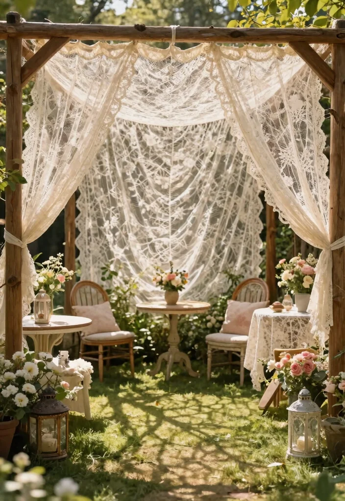 9 Dreamy Garden Awning Ideas Canopies for Outdoor Events 5. Vintage Lace Awning 0