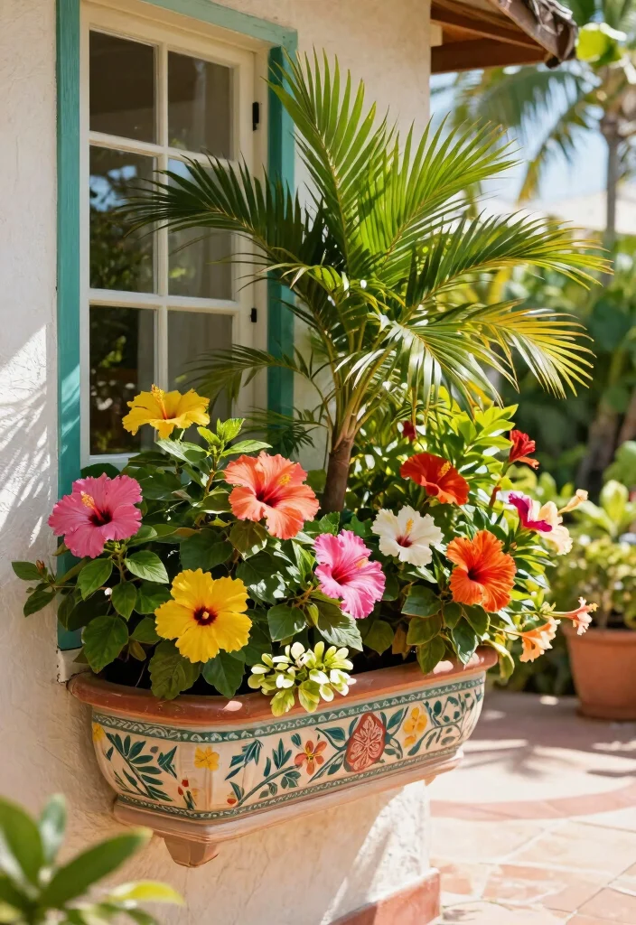 9 Elegant French Window Box Ideas for a Chic Exterior 8. Exotic Tropical Plants 0