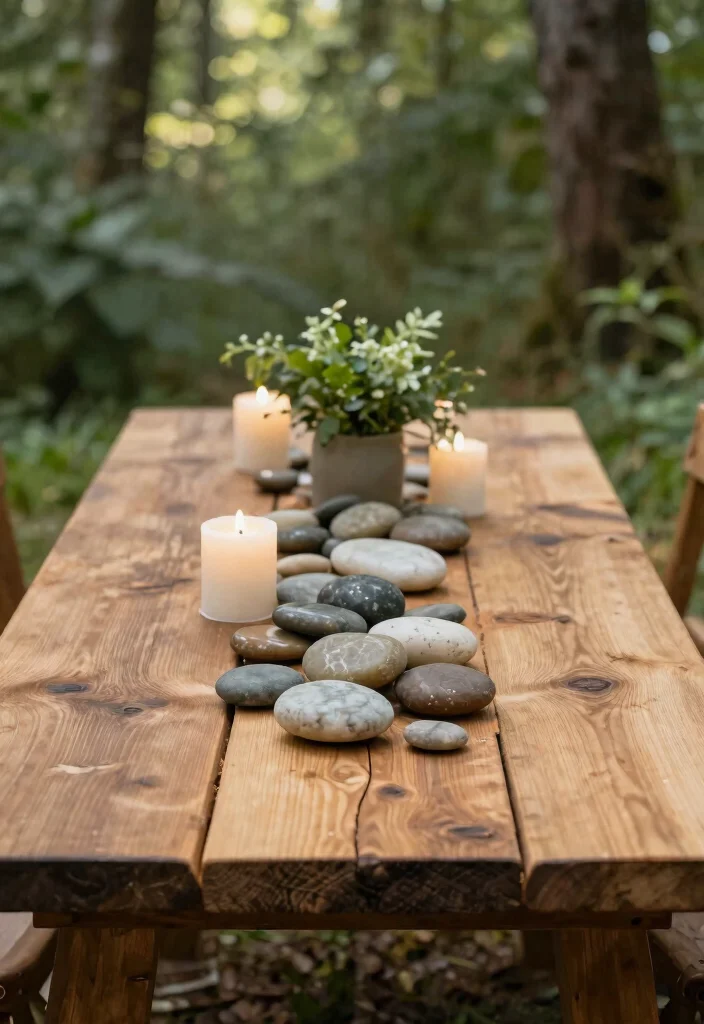9 Elegant Patio Table Decor Ideas and Centerpiece Designs 5. Natural Elements with Wood and Stone 0