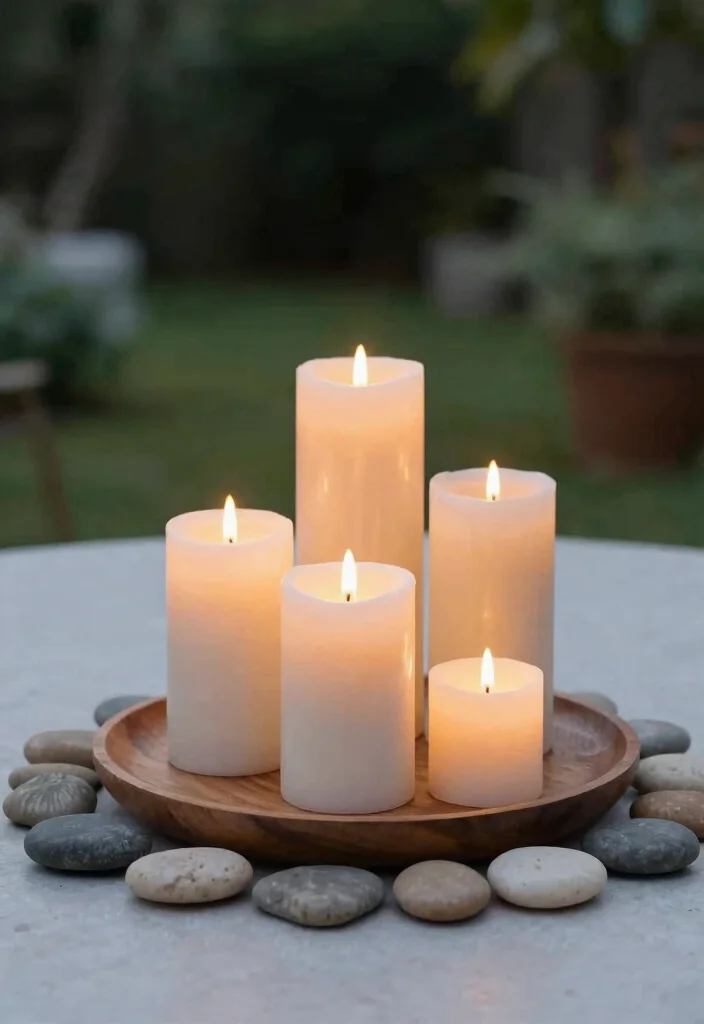 9 Elegant Patio Table Decor Ideas and Centerpiece Designs 8. Candle and Stone Arrangements 0