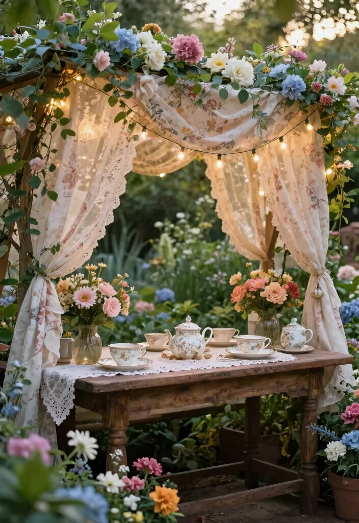 9 Nostalgic Vintage Awning Ideas with Retro Charm 2. Floral Canopy Awnings for a Romantic Touch 0
