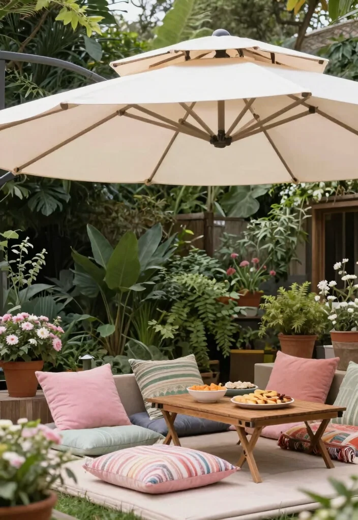 9 Nostalgic Vintage Awning Ideas with Retro Charm 8. Canvas Umbrella Awnings for Casual Comfort 0