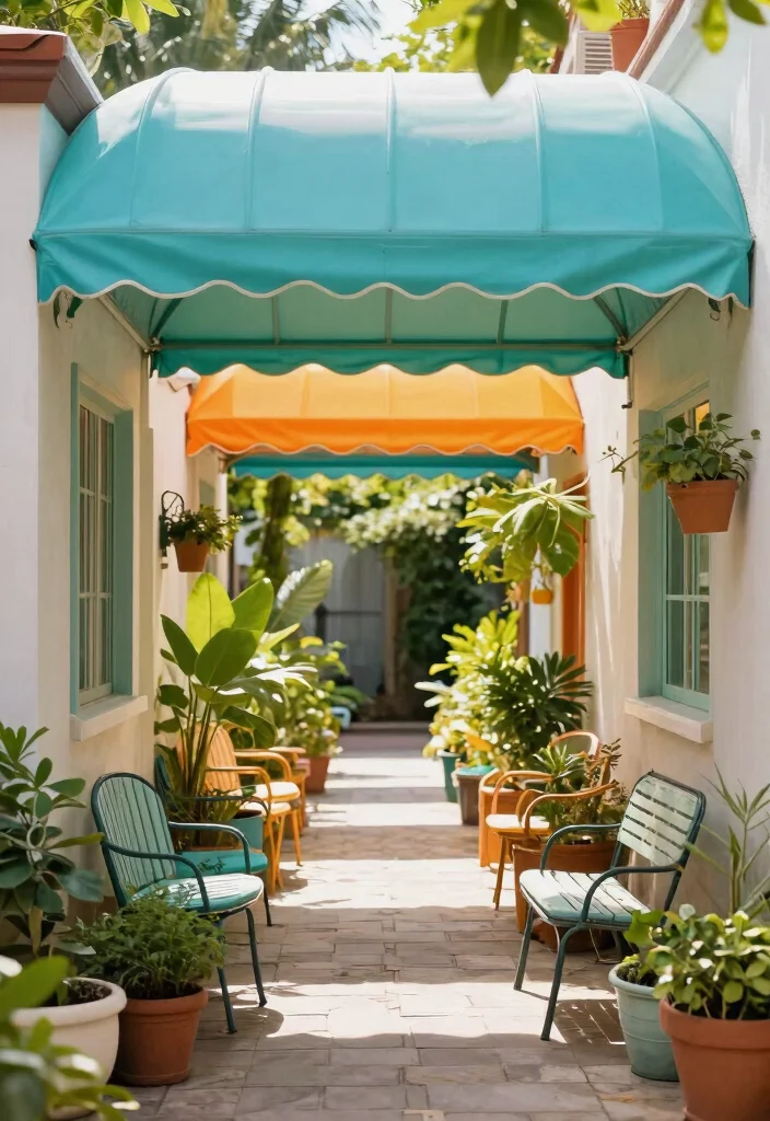 9 Nostalgic Vintage Awning Ideas with Retro Charm 9. Vintage PVC Awnings for Easy Maintenance 0