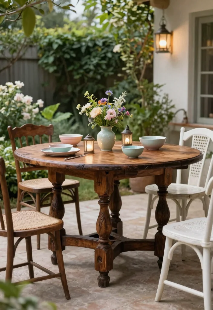 9 Unique Patio Decor Ideas with Antiques and Finds 2. Antique Tables for Functional Focal Points 0