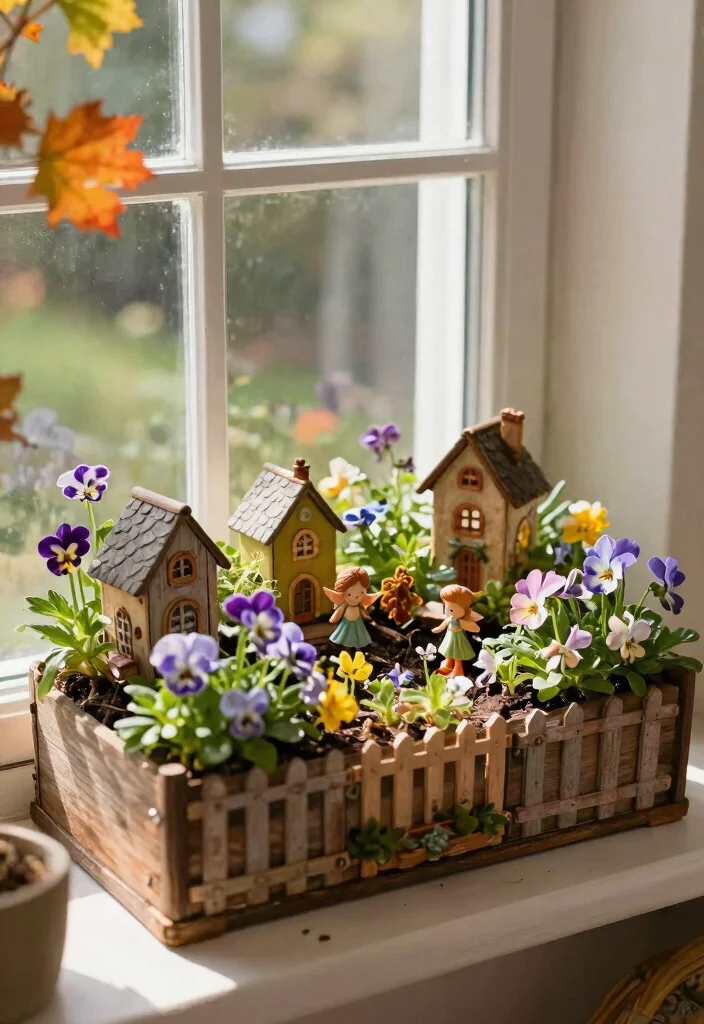 10 Best Fall Window Planter Box Ideas for Autumn 4. Whimsical Fairy Garden Planter Box 0