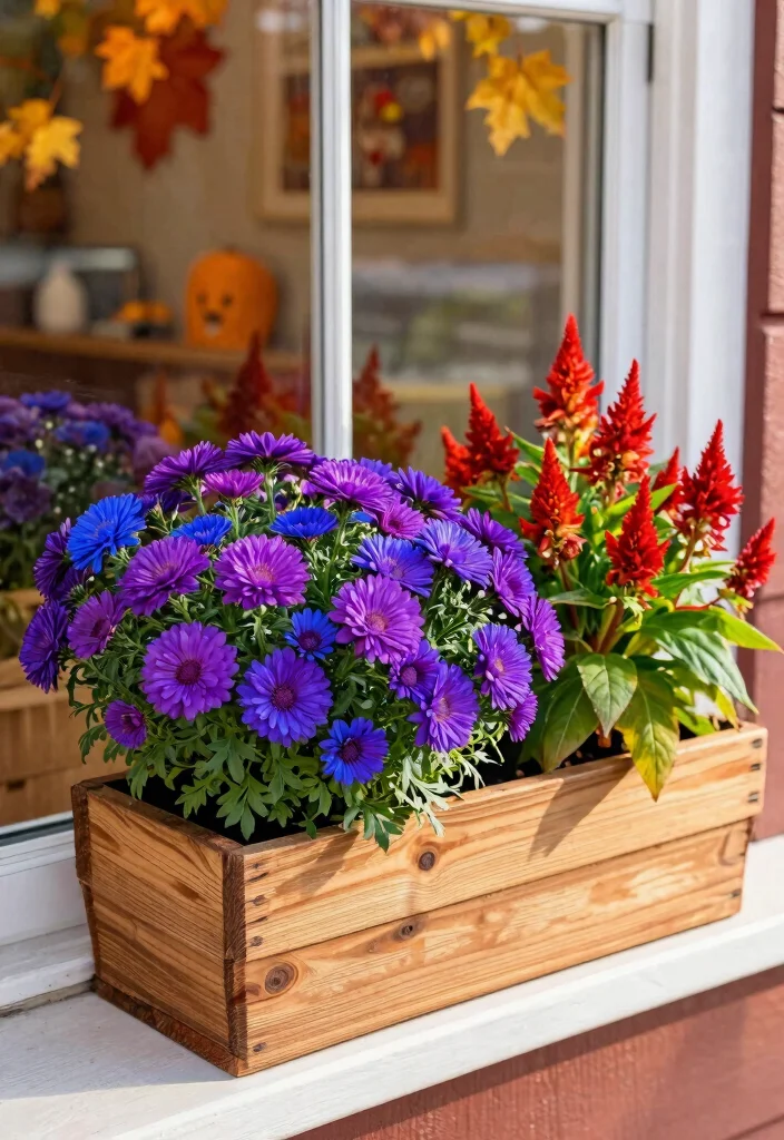 10 Best Fall Window Planter Box Ideas for Autumn 5. Bold Colors with Aster and Celosia 0