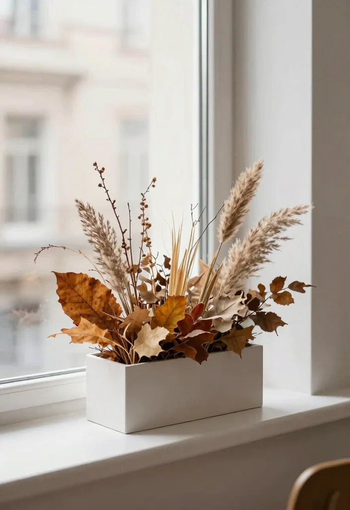 10 Best Fall Window Planter Box Ideas for Autumn 8. Minimalist Fall Foliage Arrangement 0