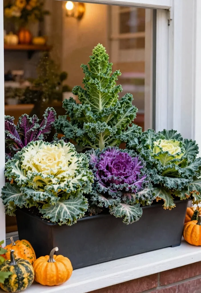 10 Best Fall Window Planter Box Ideas for Autumn 9. Cozy Cabbage and Kalescape 0