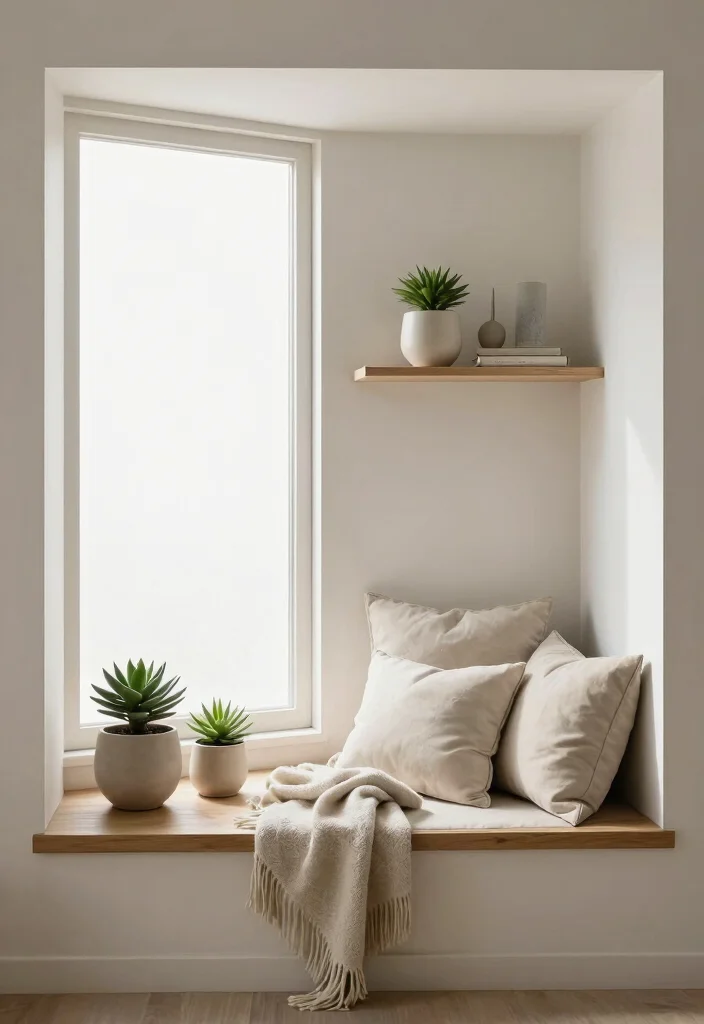 10 Cozy Box Window Nook Ideas for Indoor Seats 1. Minimalist Magic with Soft Fabrics 0