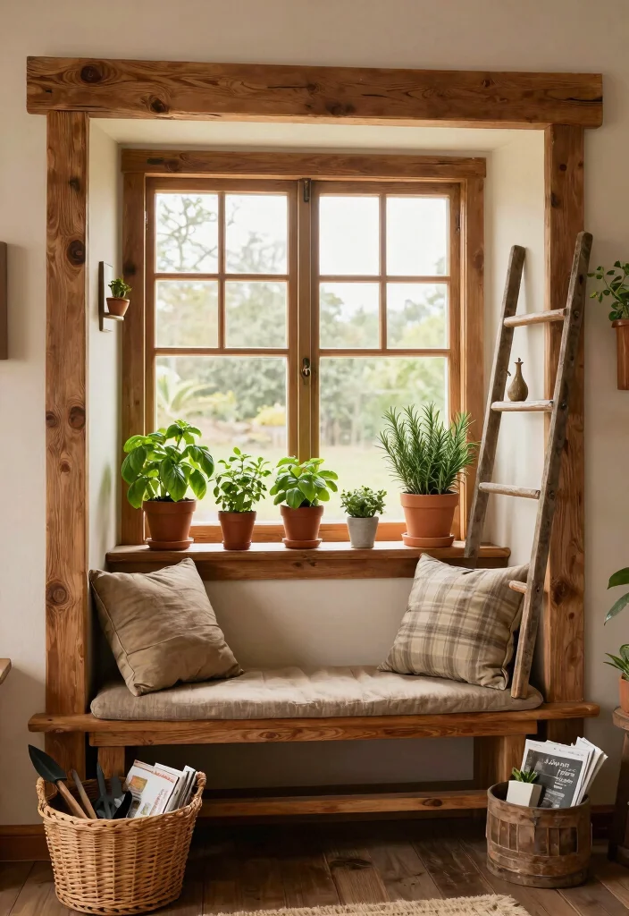10 Cozy Box Window Nook Ideas for Indoor Seats 3. Rustic Charm with Wooden Elements 0
