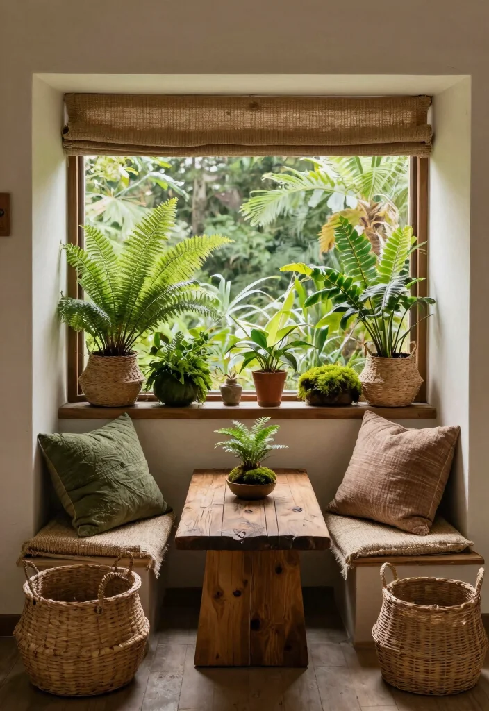 10 Cozy Box Window Nook Ideas for Indoor Seats 7. Nature Inspired with Earthy Tones 0