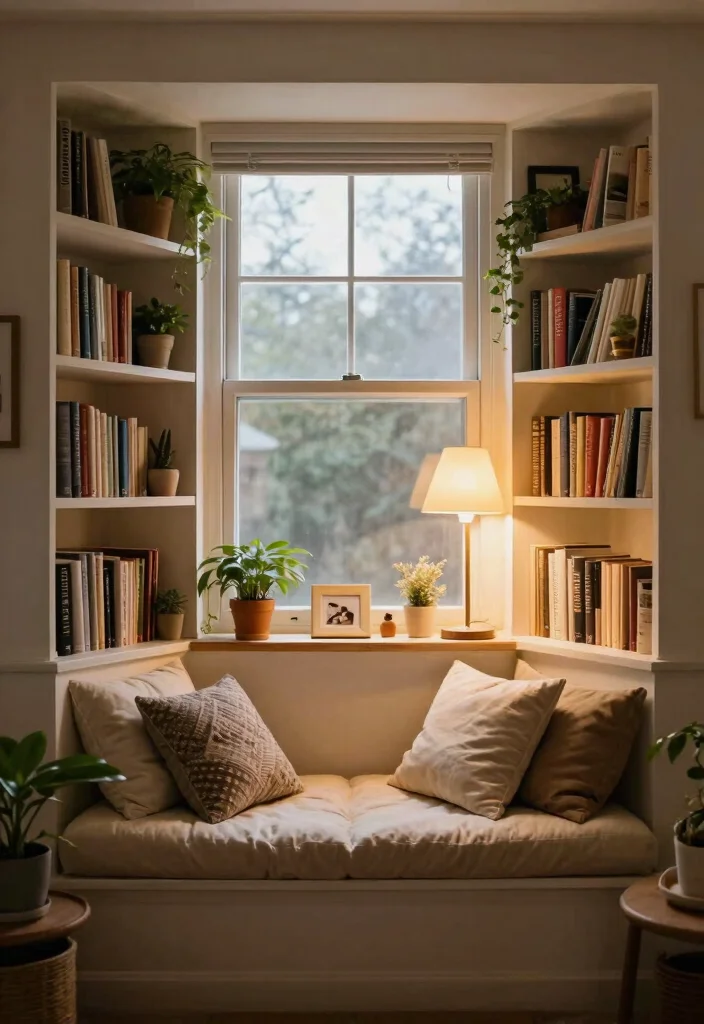 10 Cozy Box Window Nook Ideas for Indoor Seats 8. Cozy Reading Nook with Built in Shelves 0