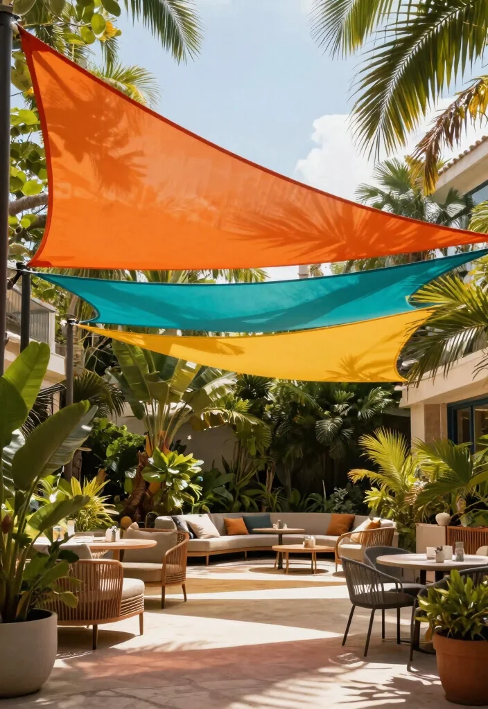 10 Efficient Outdoor Awning Ideas for Patio Shade Solutions 4. Shade Sails for Contemporary Style 0