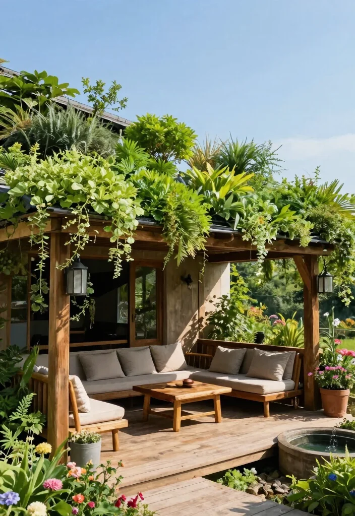 10 Efficient Outdoor Awning Ideas for Patio Shade Solutions 5. Green Roof Awnings 0