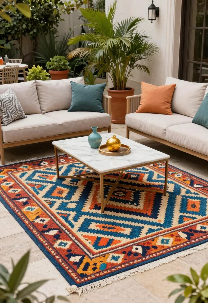 10 High End Luxury Patio Decor Inspiration for a Pro Look 6. Chic Outdoor Rugs 0