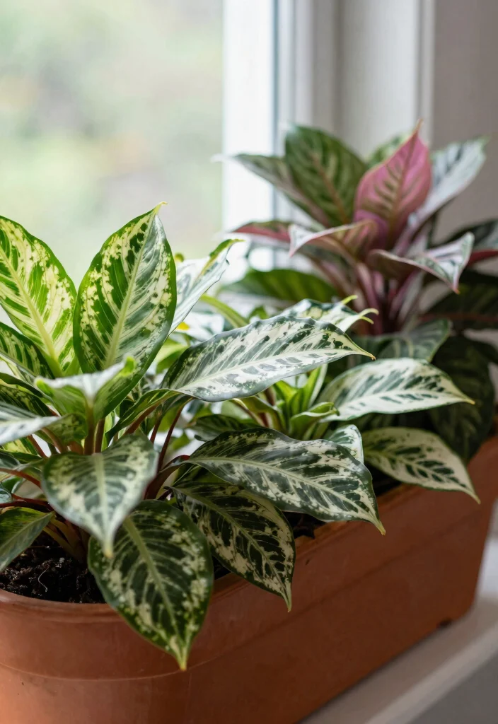 10 Lush Shade Planter Box Ideas for North Facing Windows 4. Colorful Calatheas 0