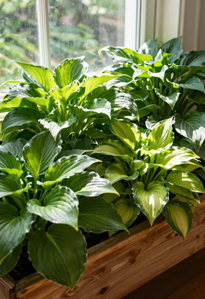 10 Lush Shade Planter Box Ideas for North Facing Windows 7. Charming Hostas 0