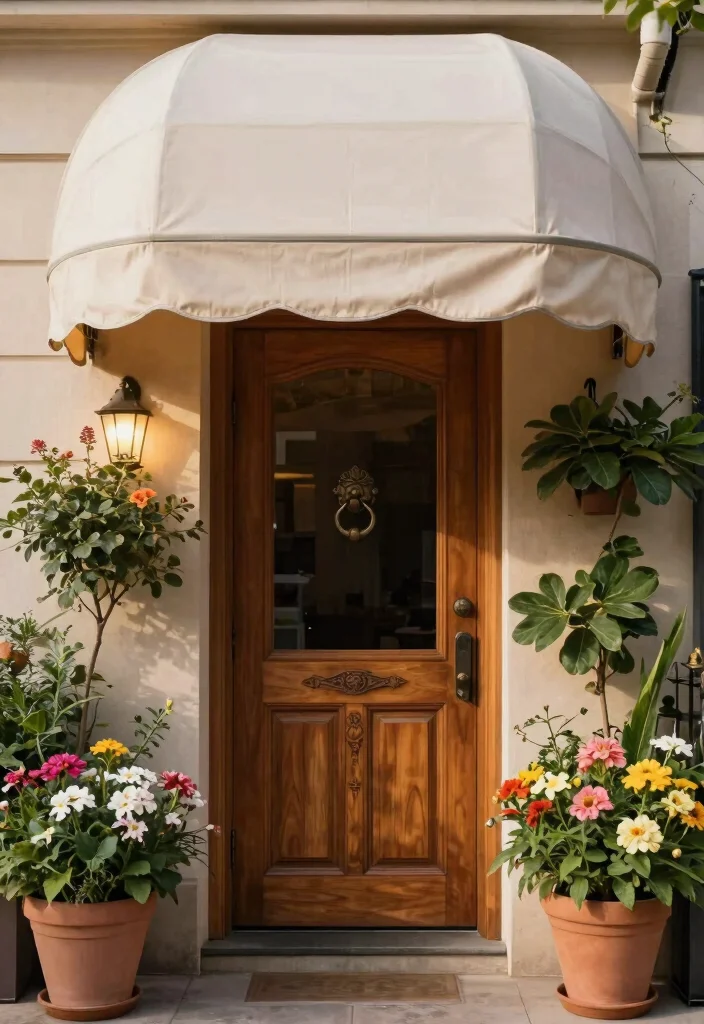 10 Stunning Front Door Awning Ideas for an Eco Friendly Entrance 4. Fabric Awnings in Natural Fabrics 0