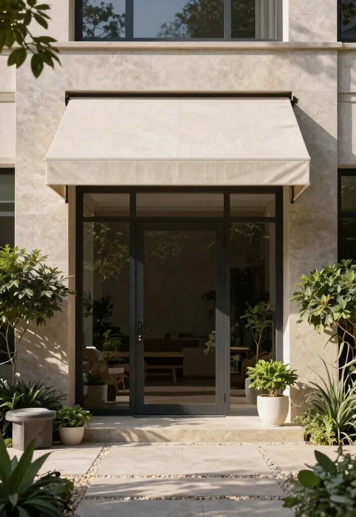 10 Stunning Front Door Awning Ideas for an Eco Friendly Entrance 5. Minimalist Awnings with Natural Stone 0