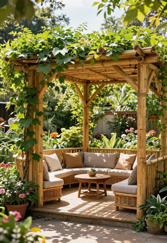 10 Stylish Deck Awning Ideas for a Functional Outdoor Space 2. Sustainable Bamboo Pergolas for Natural Charm 0