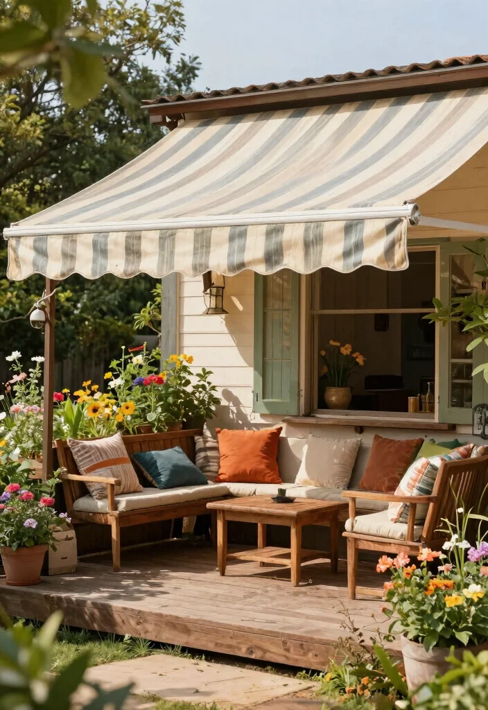 10 Stylish Deck Awning Ideas for a Functional Outdoor Space 5. Vintage Canvas Awnings for Timeless Elegance 0
