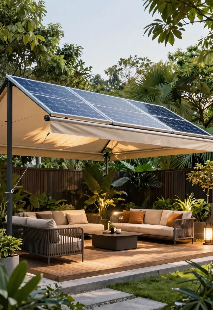 10 Stylish Deck Awning Ideas for a Functional Outdoor Space 8. Eco Friendly Fabric Awnings with Solar Power 0