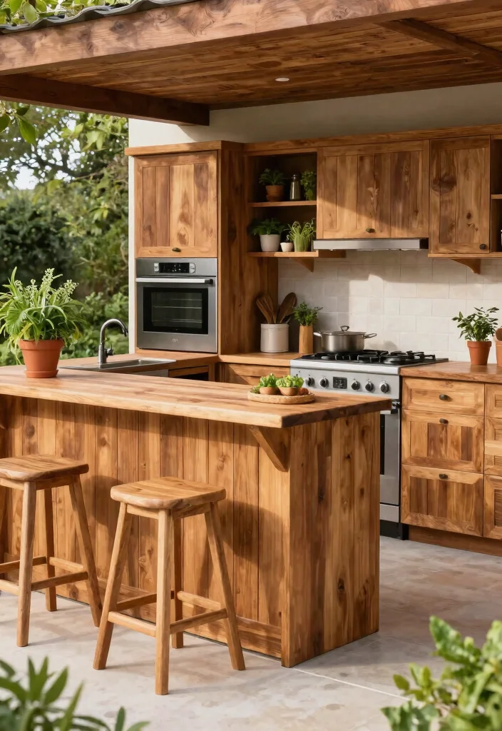 10 Warm Wooden Patio Decor Ideas for a Natural Look 8. Wooden Outdoor Kitchen Elements 0
