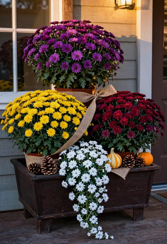 11 Best Fall Outdoor Window Box Ideas for Your Porch 1. Cozy Rustic Vibes with Hearty Mums 0
